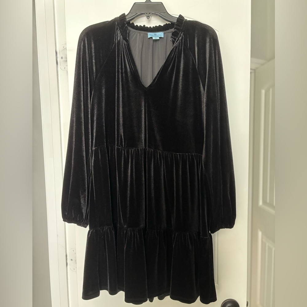 CeCe Black Velour Babydoll Dress